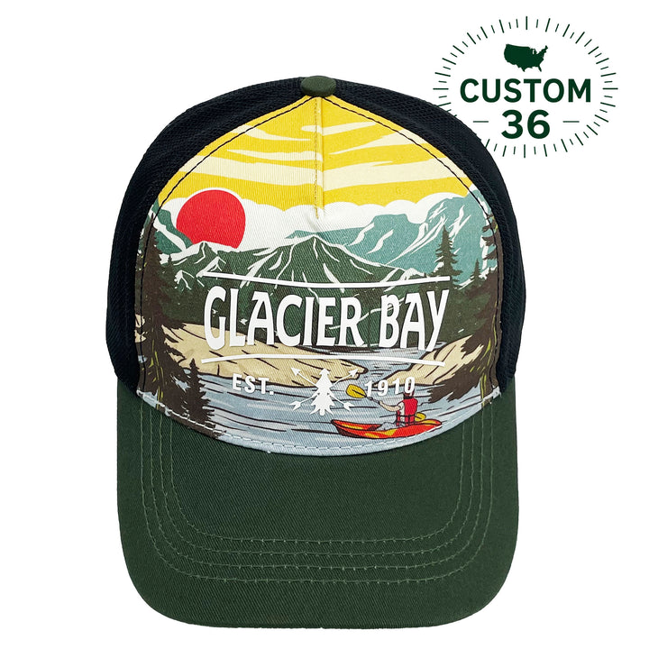 Glacier Bay Kayak Sunset Scenic Mountain Outdoor Adventure Graphic Trucker Baseball Cap