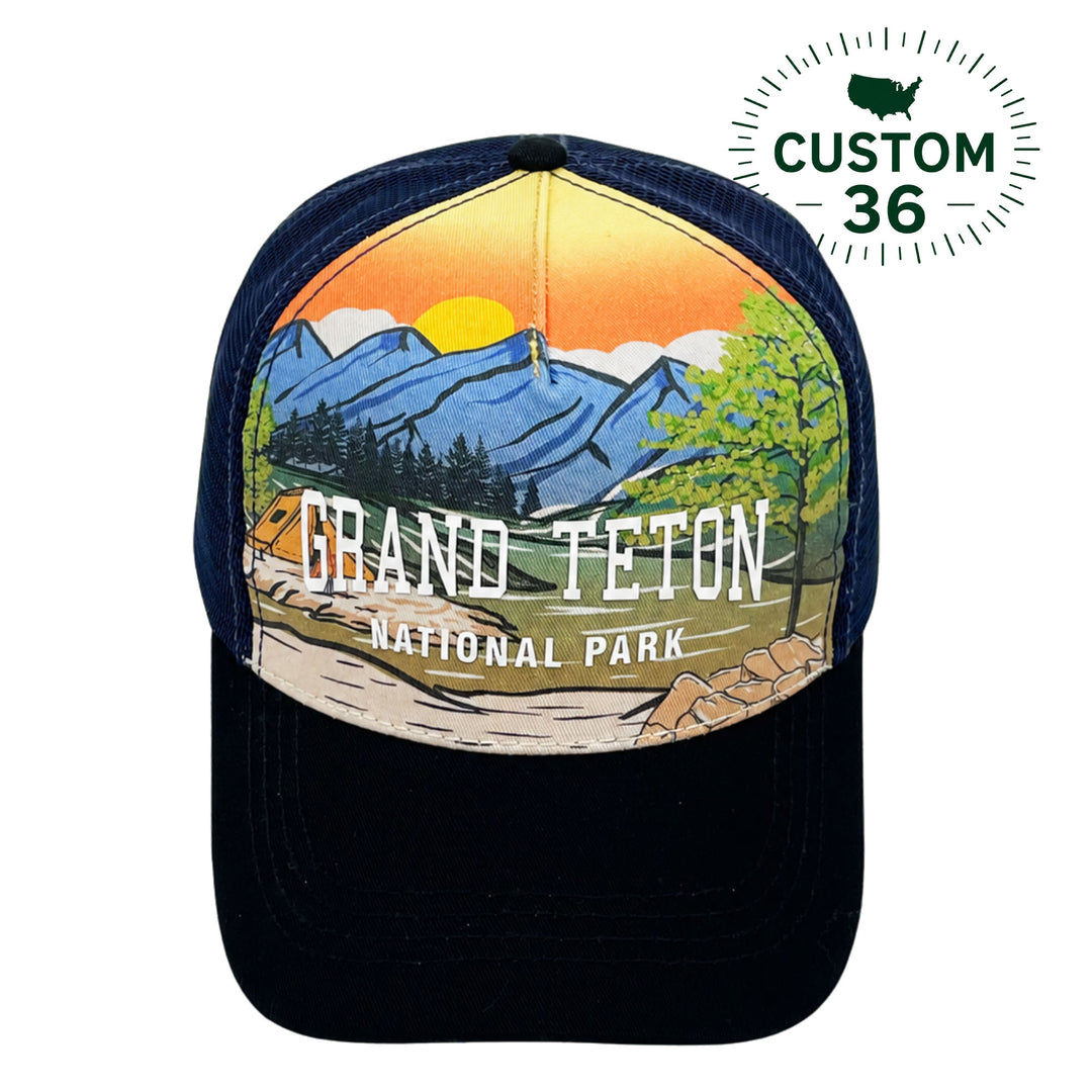 Grand Teton National Park Sunset Scenic Mountain Outdoor Adventure Trucker Baseball Cap