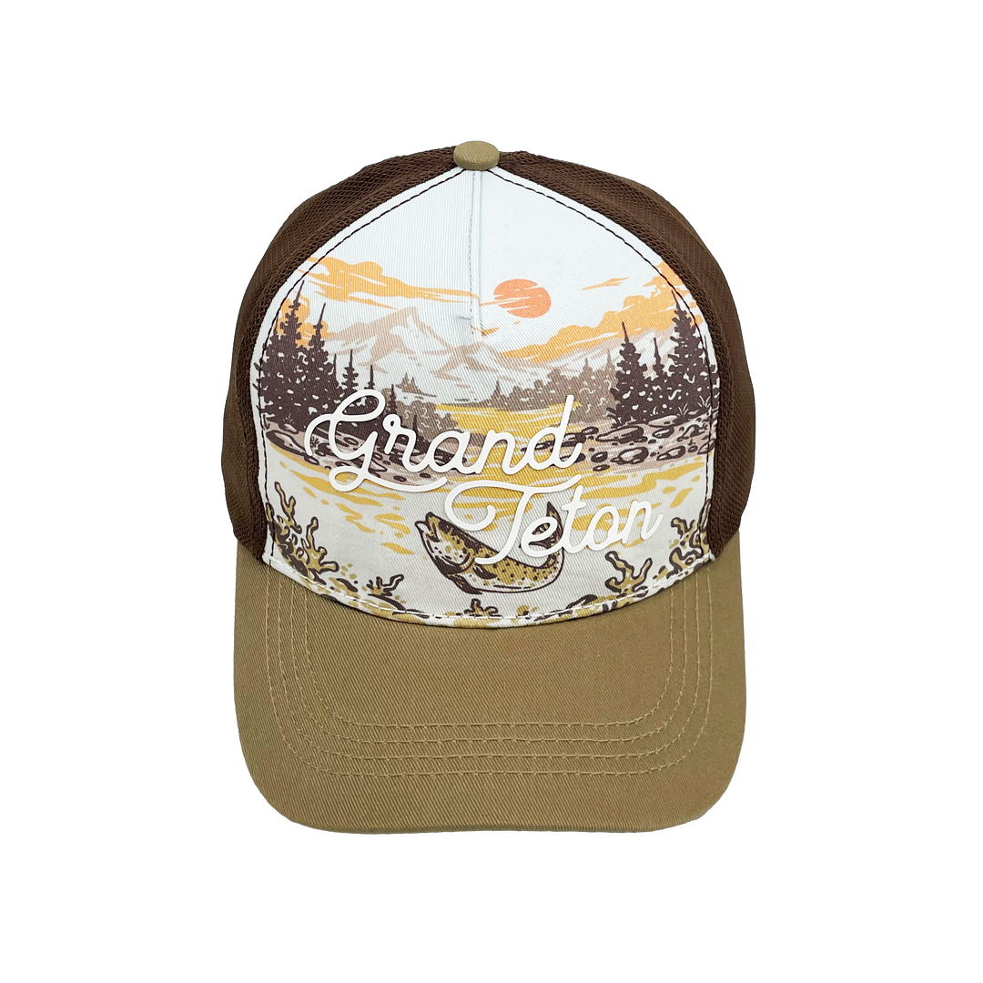 Grand Teton Scenic Baseball Cap with Mountain River Wildlife Trucker Hat