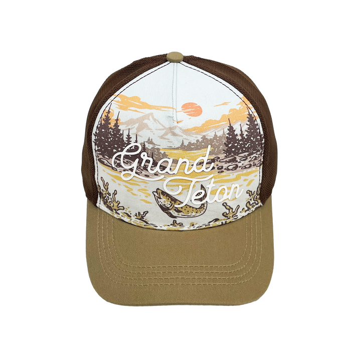 Grand Teton Scenic Baseball Cap with Mountain River Wildlife Trucker Hat