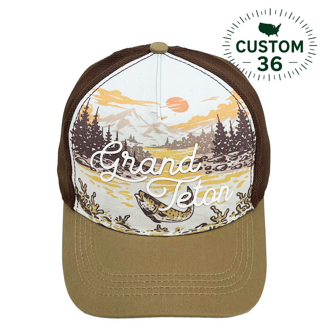 Grand Teton Scenic Baseball Cap with Mountain River Wildlife Trucker Hat