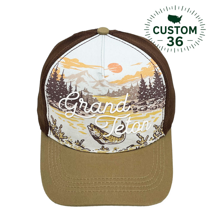 Grand Teton Scenic Baseball Cap with Mountain River Wildlife Trucker Hat