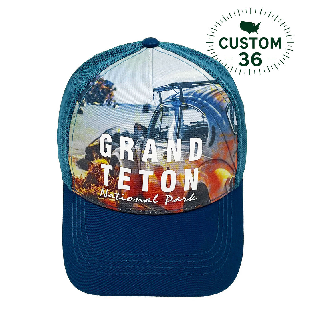 Grand Teton National Park Scenic Baseball Cap with Retro Road Trip Trucker Hat