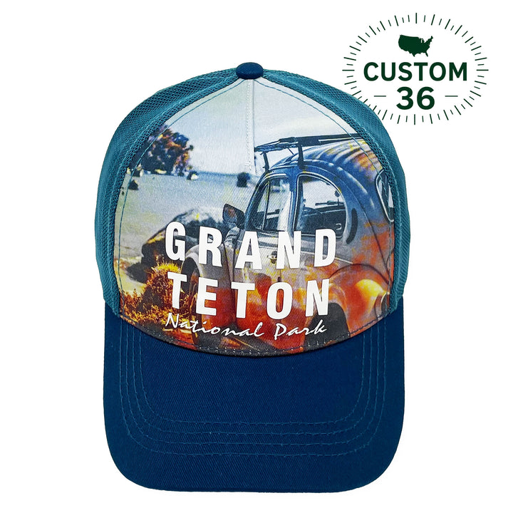 Grand Teton National Park Scenic Baseball Cap with Retro Road Trip Trucker Hat