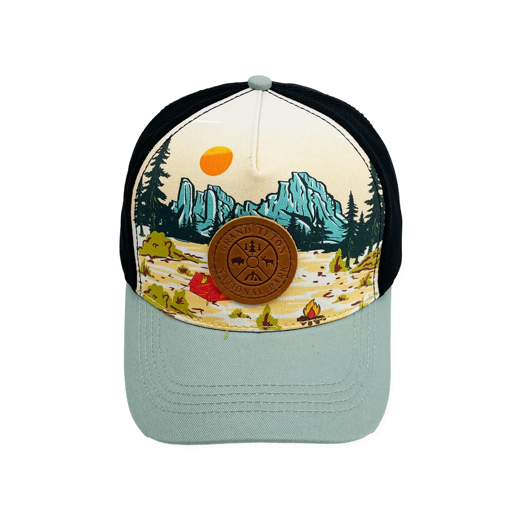 Grand Teton National Park Scenic Baseball Cap with Camping Mountain Trucker Hat