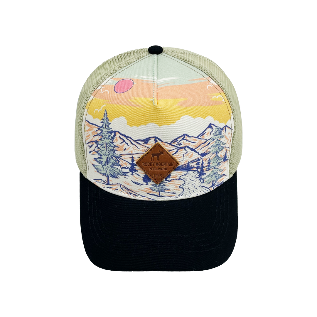 Rocky Mountain National Park Scenic Baseball Cap with Sunset River Trucker Hat