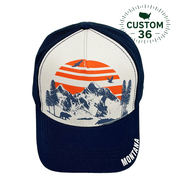 Montana Mountain Wildlife Sunset Baseball Cap with Scenic Outdoors Trucker Hat