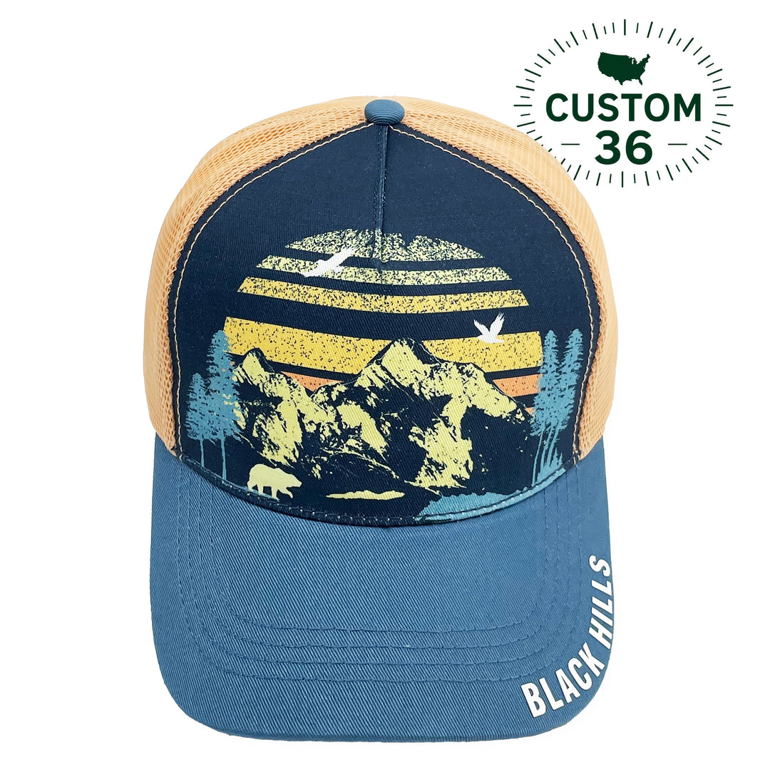 Black Hills Mountain Sunset Baseball Cap with Wildlife Scenic Trucker Hat