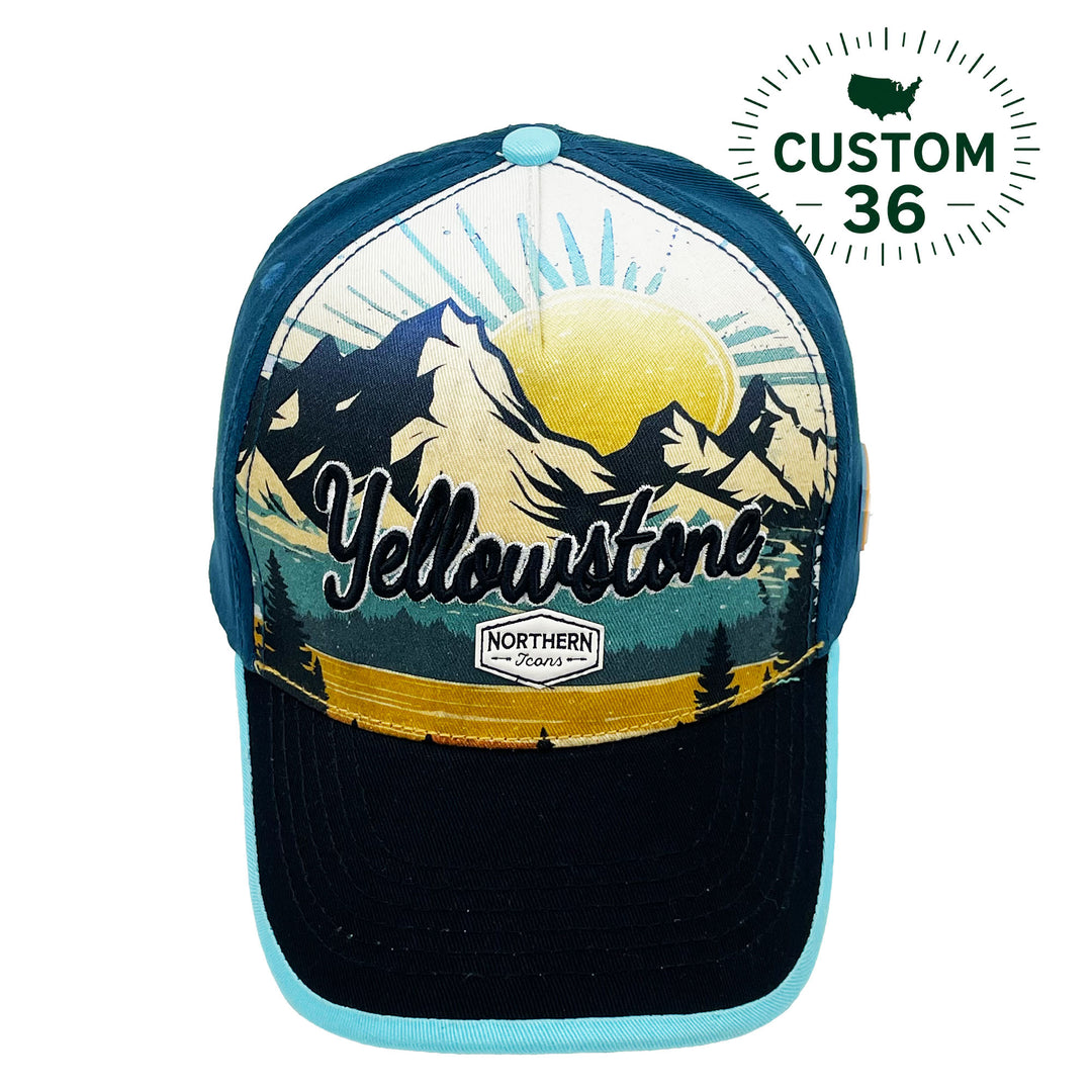 Yellowstone Mountain Sunrise Scenic Baseball Cap with Outdoor Adventure Trucker Hat
