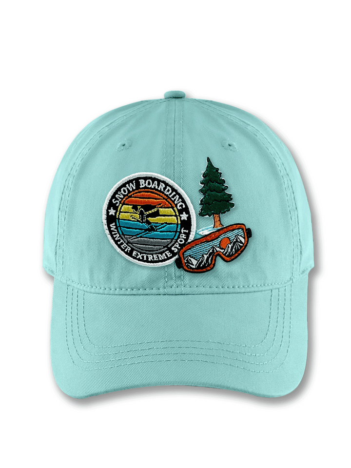 Snowboarding Adventure Embroidered Patch Baseball Cap – Winter Extreme Sports Mountain Dad Hat Gift for Riders