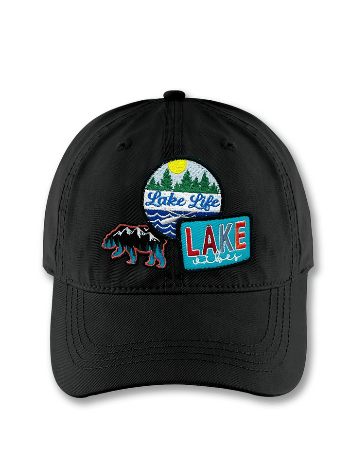 Lake Life Embroidered Patch Baseball Cap – Bear Canoe Adventure Dad Hat Gift for Nature Lovers