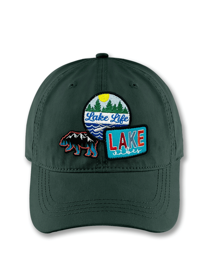 Lake Life Embroidered Patch Baseball Cap – Bear Canoe Adventure Dad Hat Gift for Nature Lovers