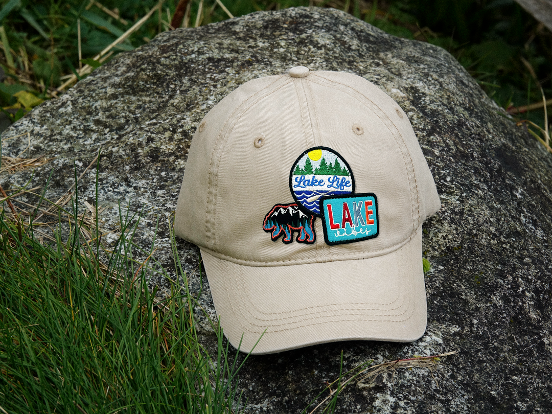 Lake Life Embroidered Patch Baseball Cap – Bear Canoe Adventure Dad Hat Gift for Nature Lovers