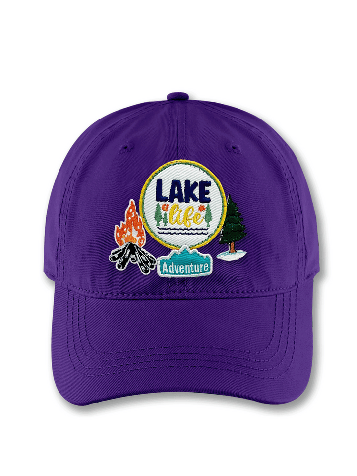 Lake Life Adventure Embroidered Patch Baseball Cap – Campfire Outdoor Explorer Dad Hat Gift for Campers