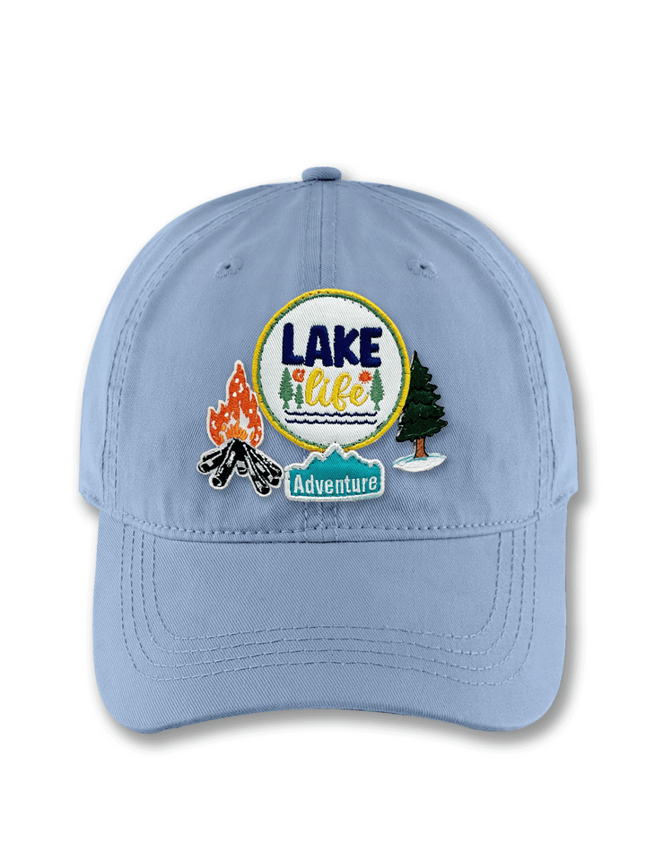 Lake Life Adventure Embroidered Patch Baseball Cap – Campfire Outdoor Explorer Dad Hat Gift for Campers
