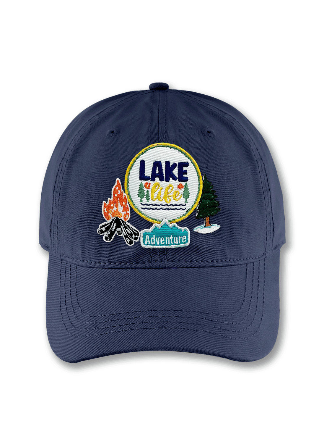 Lake Life Adventure Embroidered Patch Baseball Cap – Campfire Outdoor Explorer Dad Hat Gift for Campers