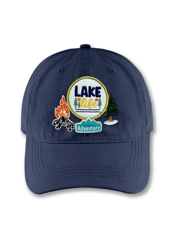 Lake Life Adventure Embroidered Patch Baseball Cap – Campfire Outdoor Explorer Dad Hat Gift for Campers