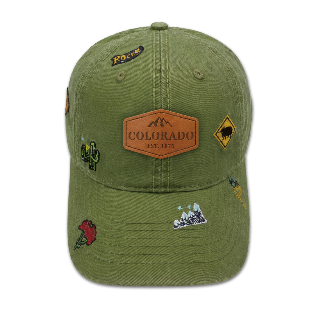 Colorado Adventure Icons Embroidered Baseball Cap