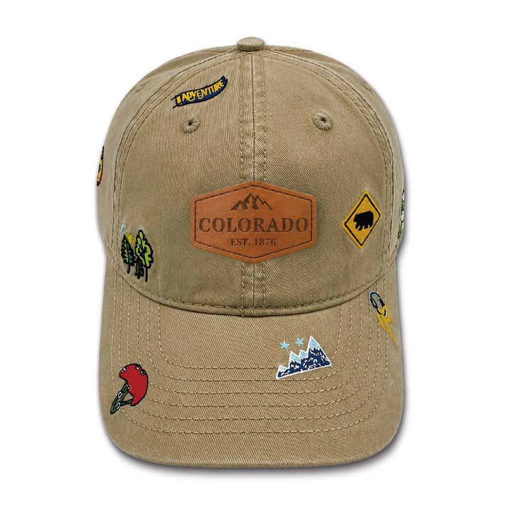 Colorado Adventure Icons Embroidered Baseball Cap