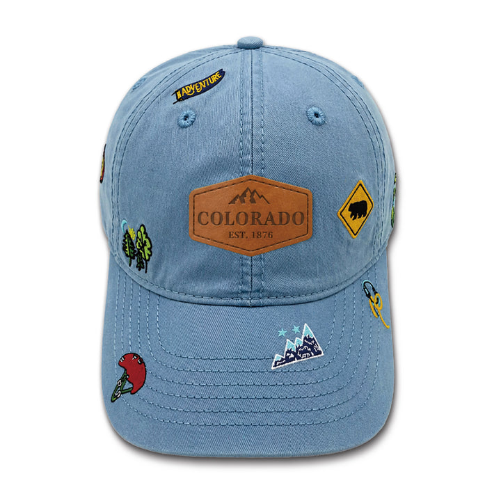 Colorado Adventure Icons Embroidered Baseball Cap