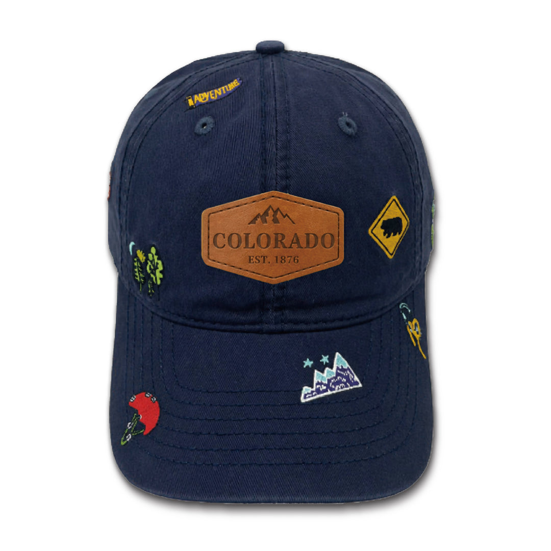 Colorado Adventure Icons Embroidered Baseball Cap