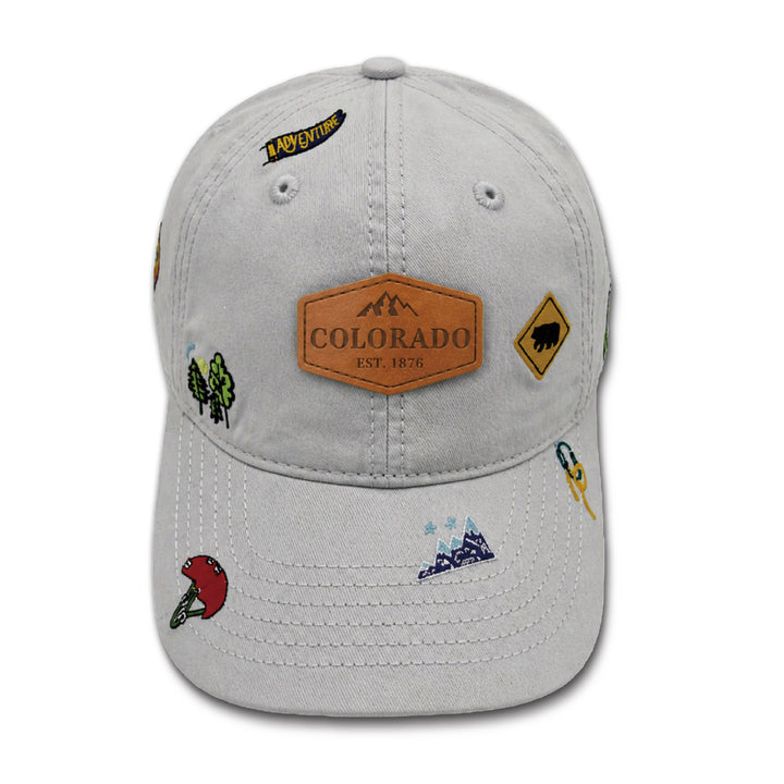 Colorado Adventure Icons Embroidered Baseball Cap