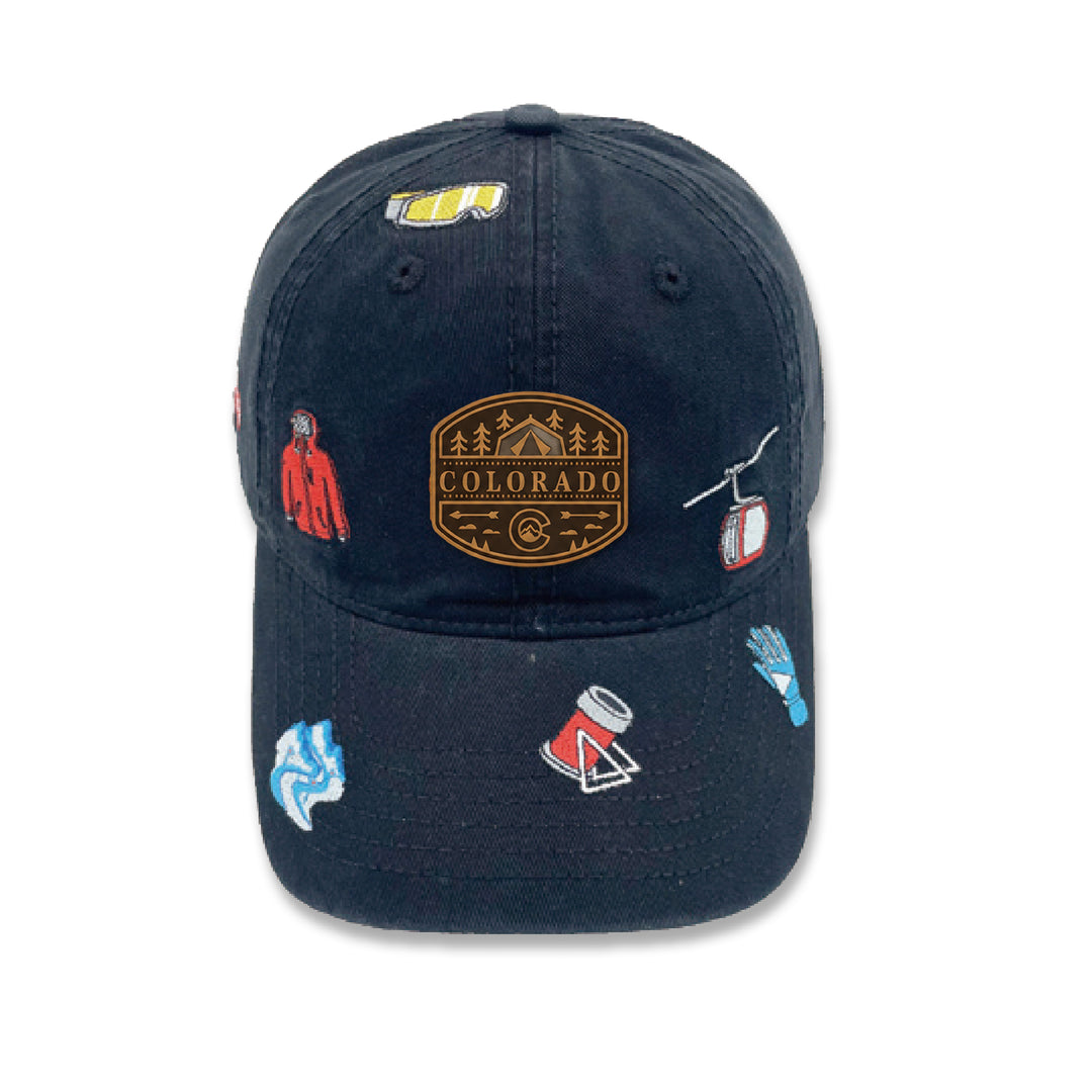 Colorado Outdoor Adventure Baseball Cap with Embroidered Ski & Mountain Icons