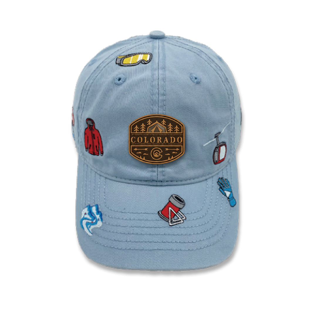 Colorado Outdoor Adventure Baseball Cap with Embroidered Ski & Mountain Icons