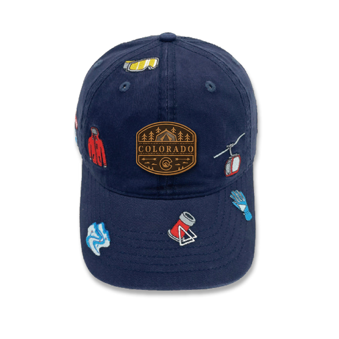Colorado Outdoor Adventure Baseball Cap with Embroidered Ski & Mountain Icons