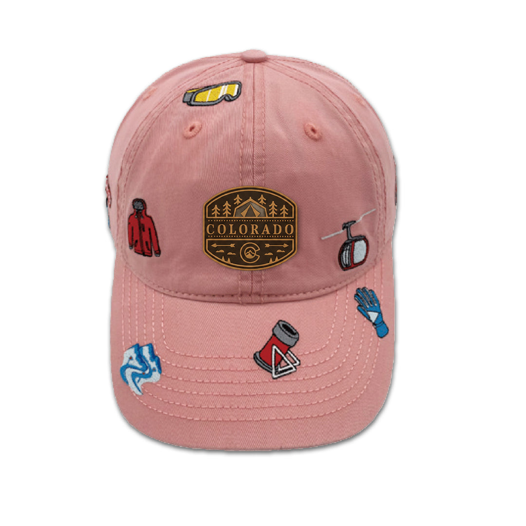 Colorado Outdoor Adventure Baseball Cap with Embroidered Ski & Mountain Icons