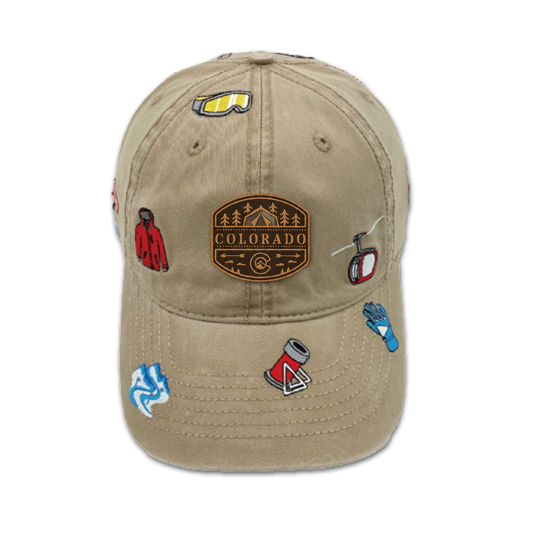 Colorado Outdoor Adventure Baseball Cap with Embroidered Ski & Mountain Icons