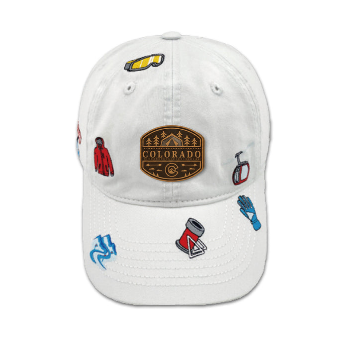 Colorado Outdoor Adventure Baseball Cap with Embroidered Ski & Mountain Icons
