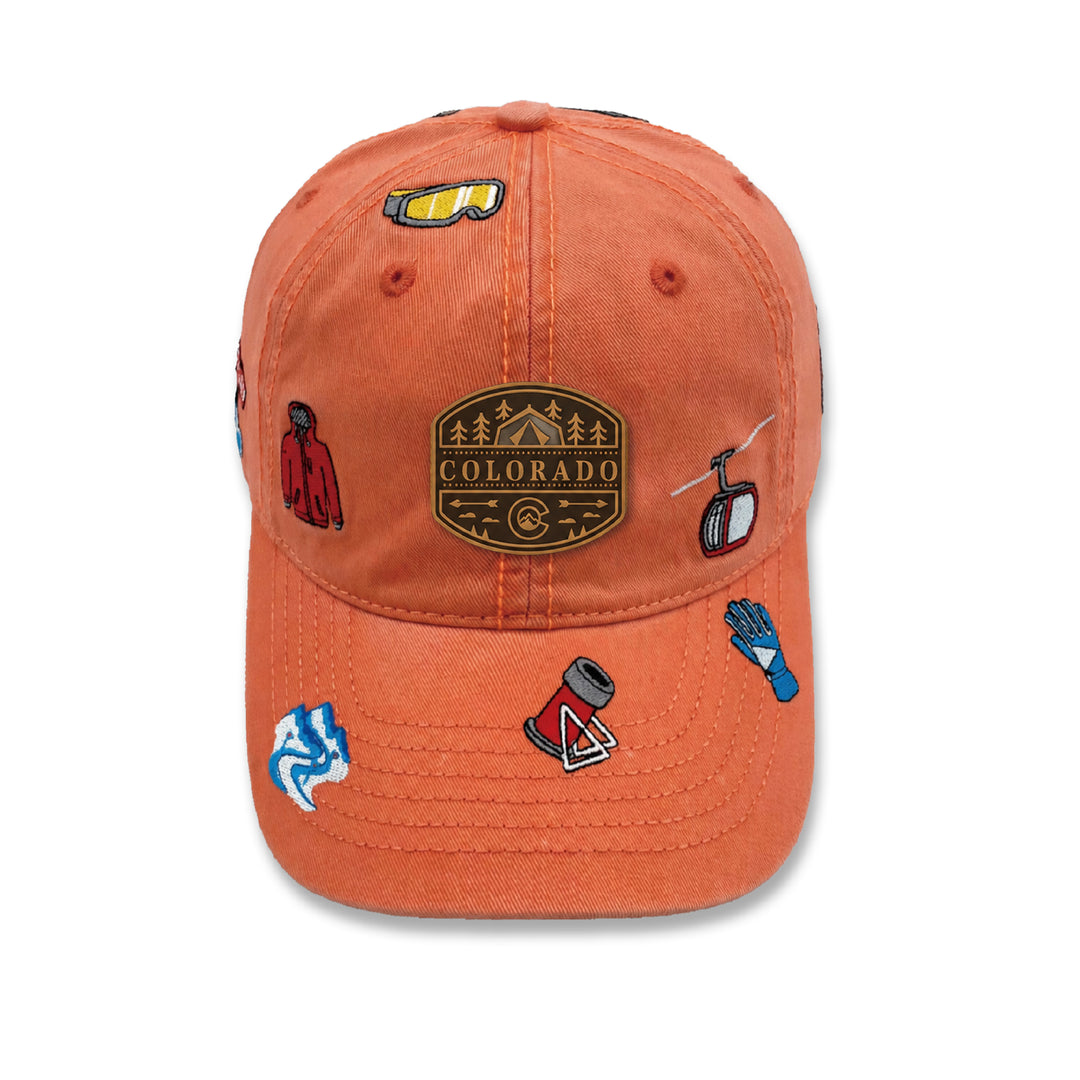 Colorado Outdoor Adventure Baseball Cap with Embroidered Ski & Mountain Icons