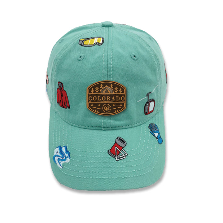 Colorado Outdoor Adventure Baseball Cap with Embroidered Ski & Mountain Icons