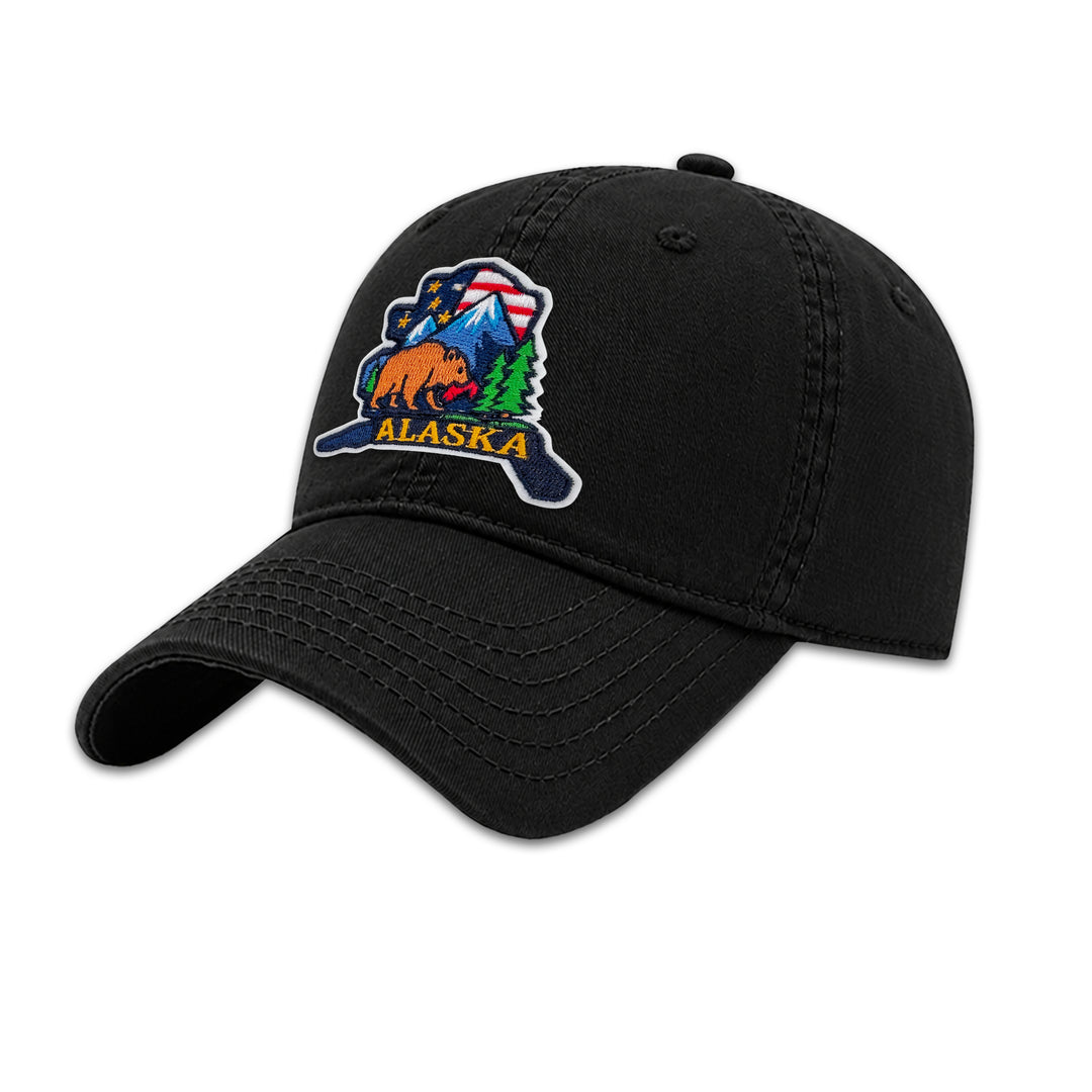 Alaska Bear Embroidered Patch Baseball Cap – Alaska Wildlife & Mountain Adventure Souvenir Hat