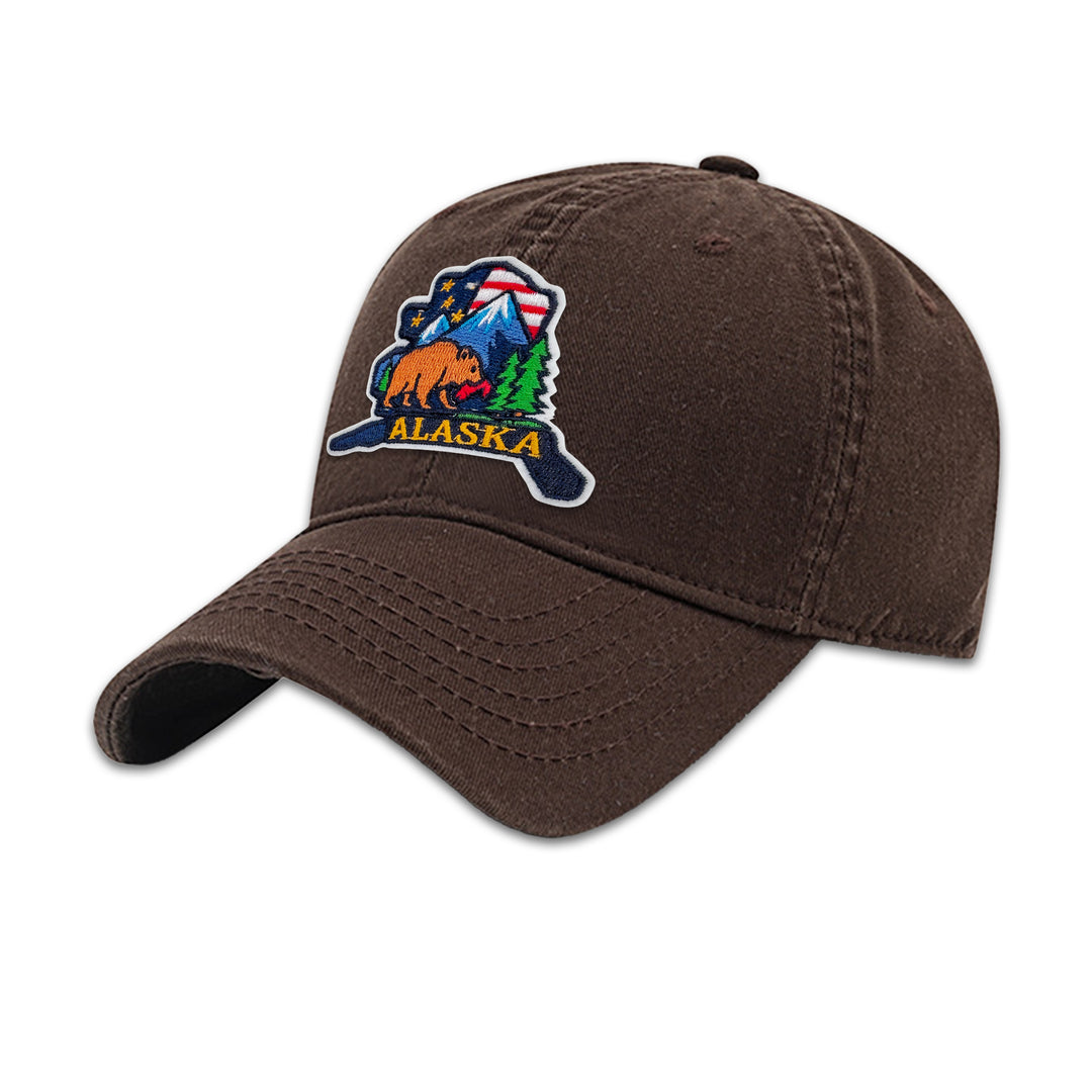 Alaska Bear Embroidered Patch Baseball Cap – Alaska Wildlife & Mountain Adventure Souvenir Hat