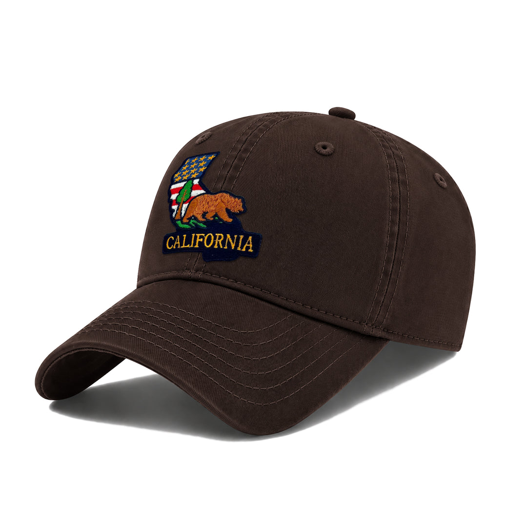 California Golden State Baseball Cap with Embroidered Grizzly Bear Patch for Travel