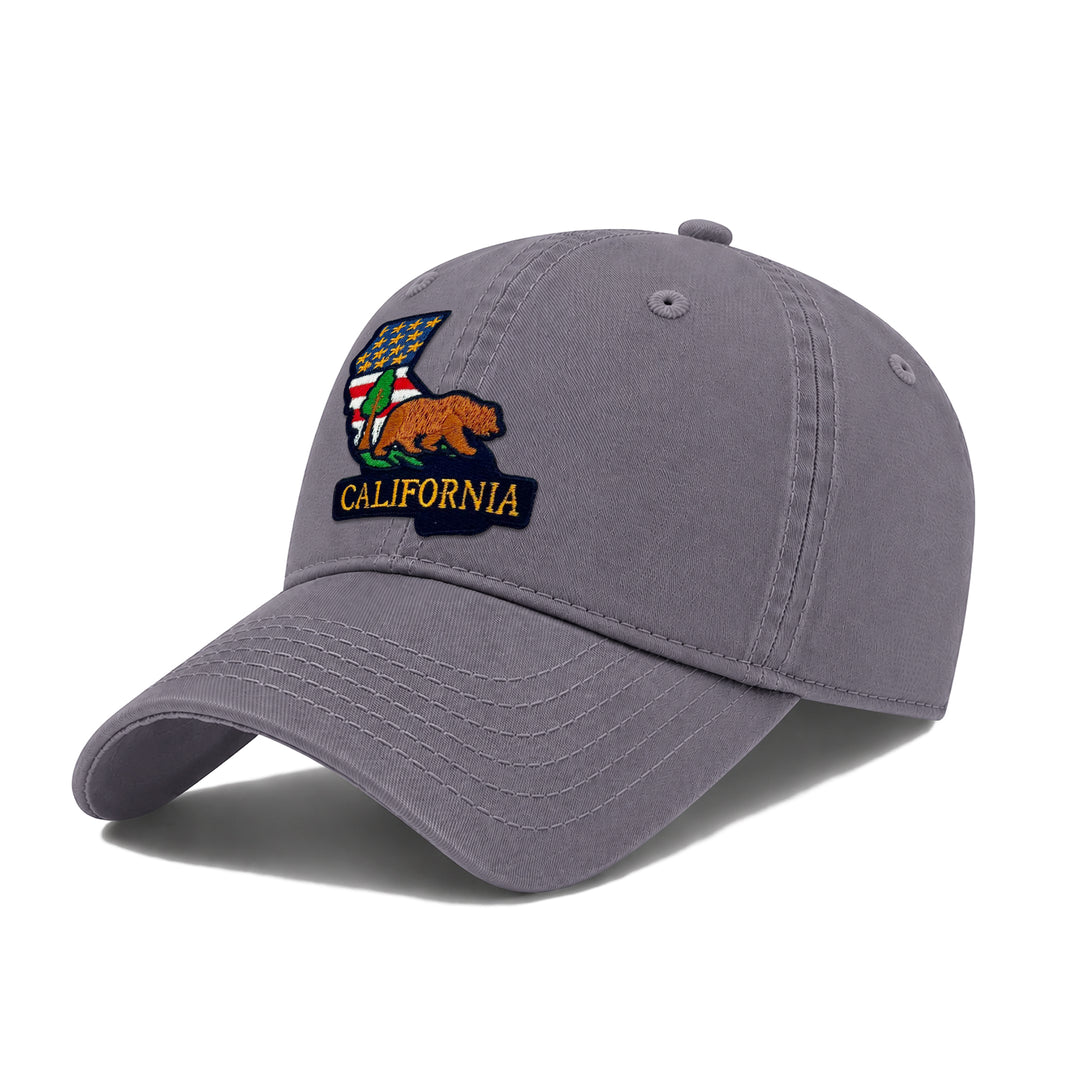 California Golden State Baseball Cap with Embroidered Grizzly Bear Patch for Travel
