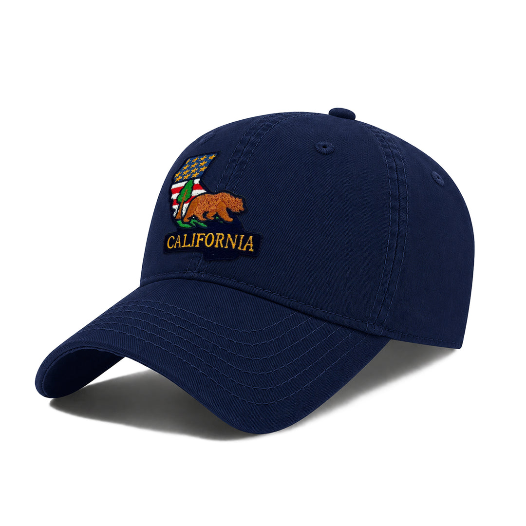 California Golden State Baseball Cap with Embroidered Grizzly Bear Patch for Travel