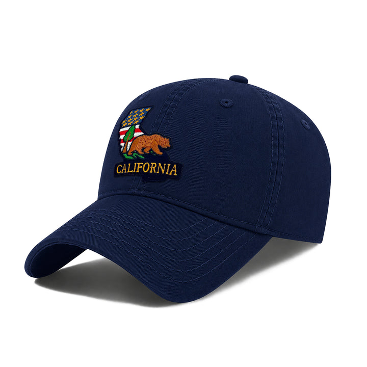 California Golden State Baseball Cap with Embroidered Grizzly Bear Patch for Travel