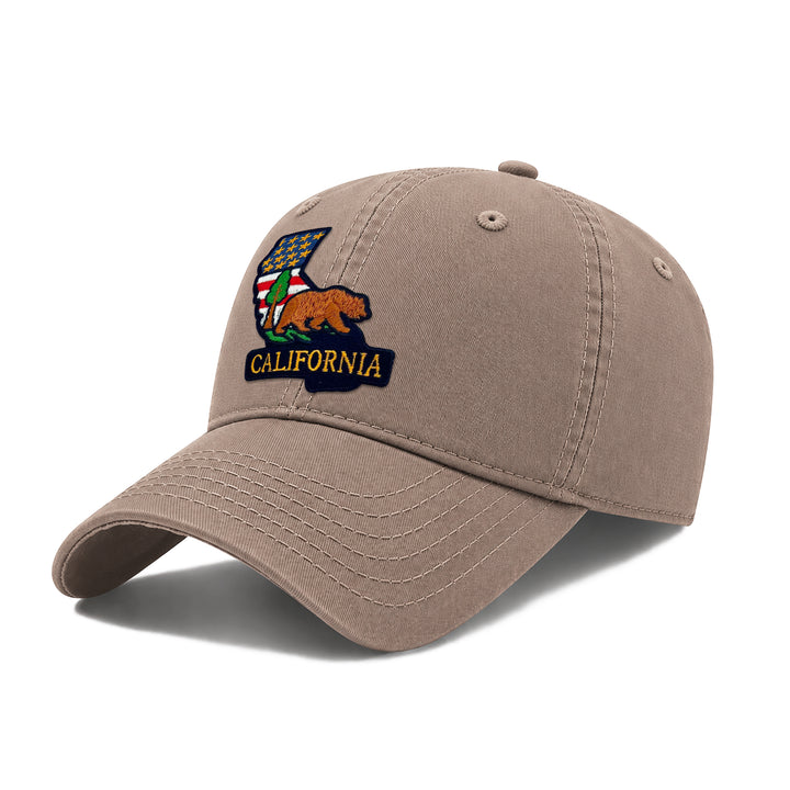 California Golden State Baseball Cap with Embroidered Grizzly Bear Patch for Travel