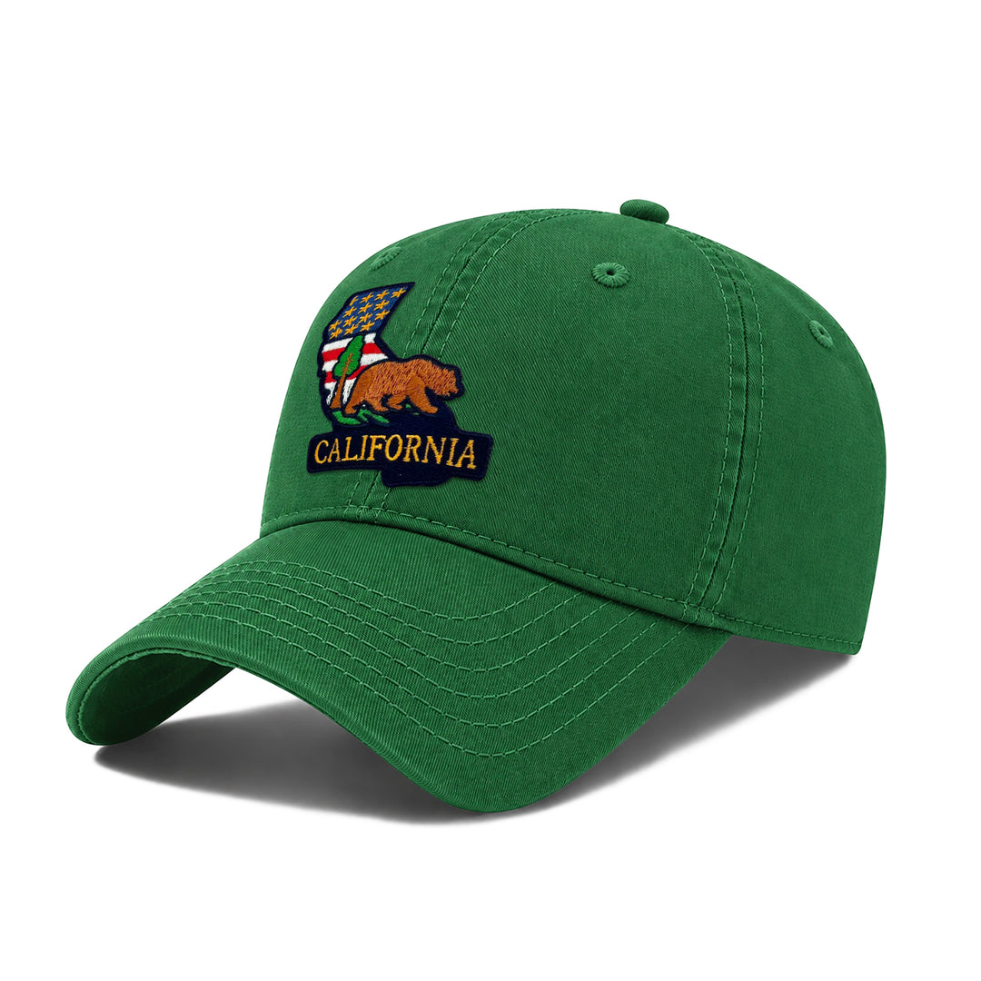 California Golden State Baseball Cap with Embroidered Grizzly Bear Patch for Travel