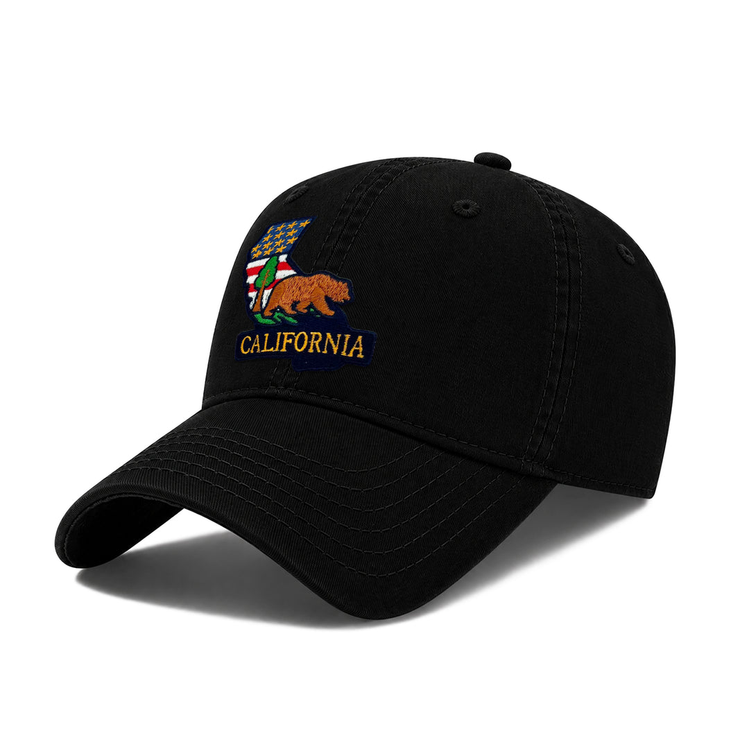 California Golden State Baseball Cap with Embroidered Grizzly Bear Patch for Travel