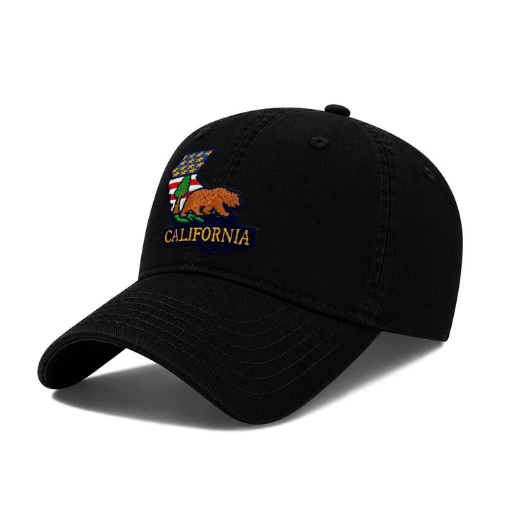 California Golden State Baseball Cap with Embroidered Grizzly Bear Patch for Travel