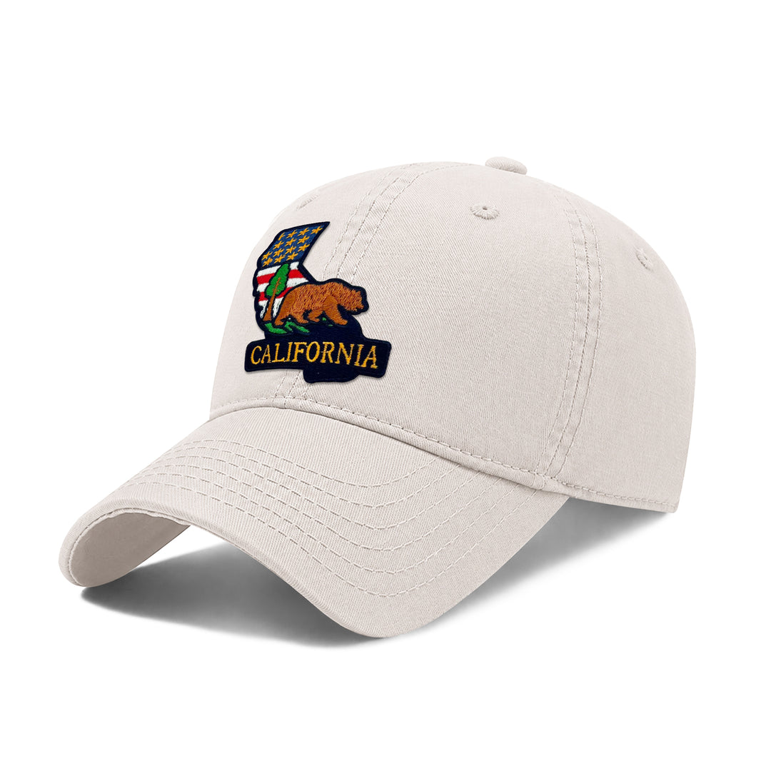 California Golden State Baseball Cap with Embroidered Grizzly Bear Patch for Travel