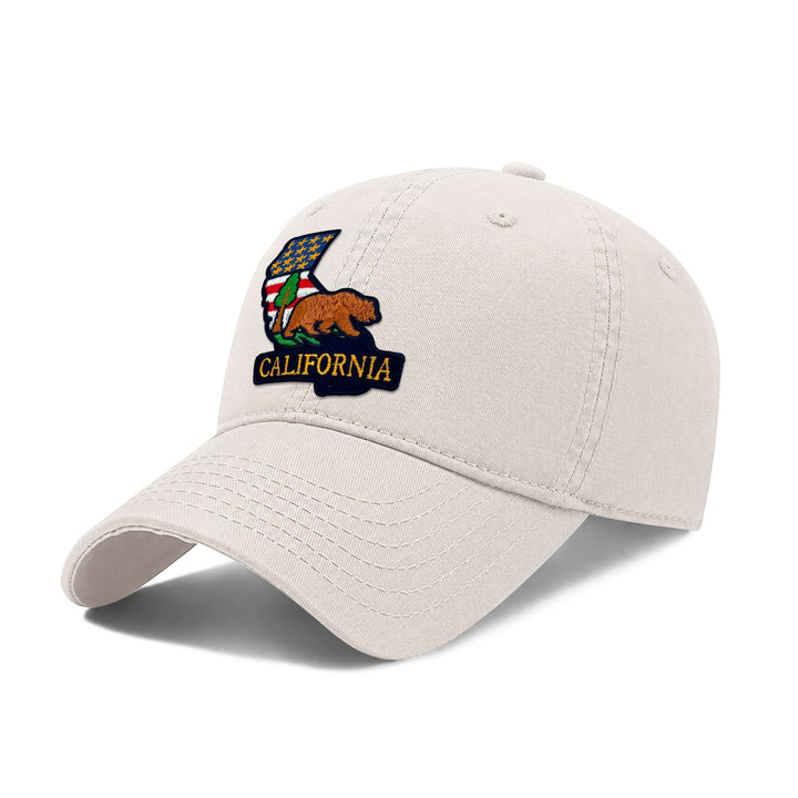 California Golden State Baseball Cap with Embroidered Grizzly Bear Patch for Travel