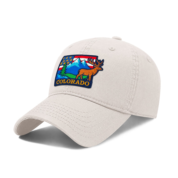 Colorado Rocky Mountain Baseball Cap with Embroidered Elk Patch for Men Women