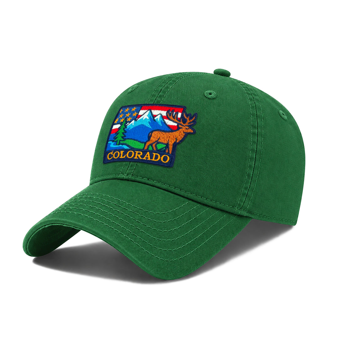 Colorado Rocky Mountain Baseball Cap with Embroidered Elk Patch for Men Women