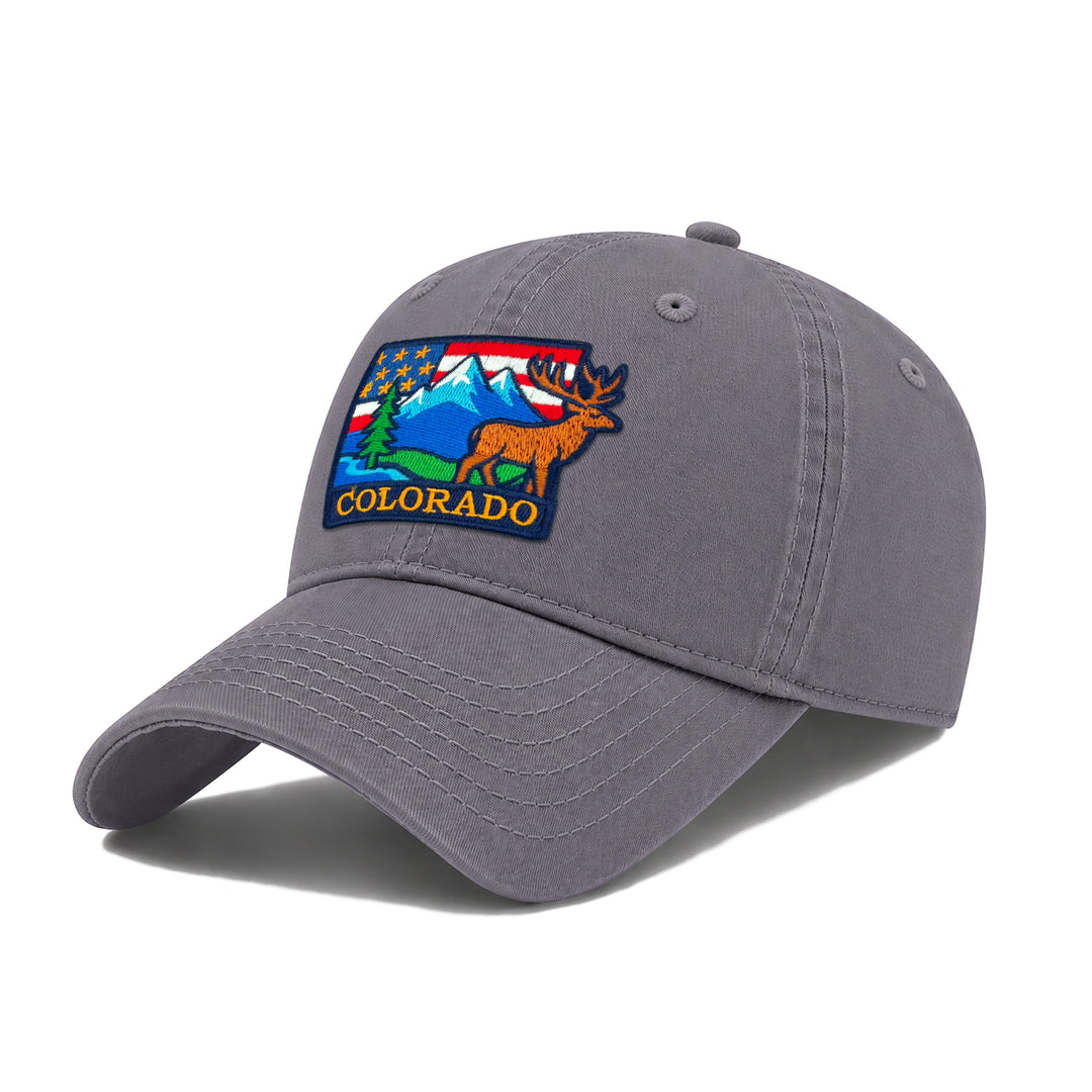 Colorado Rocky Mountain Baseball Cap with Embroidered Elk Patch for Men Women