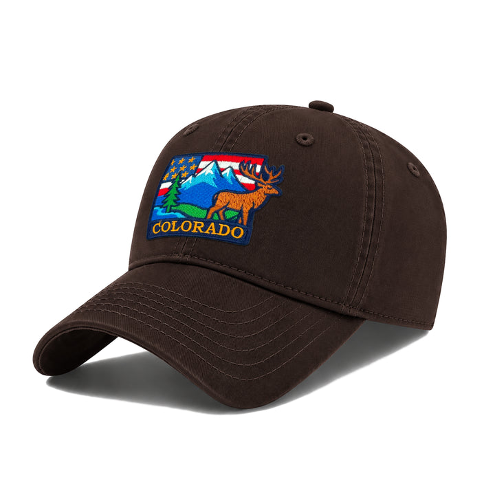Colorado Rocky Mountain Baseball Cap with Embroidered Elk Patch for Men Women